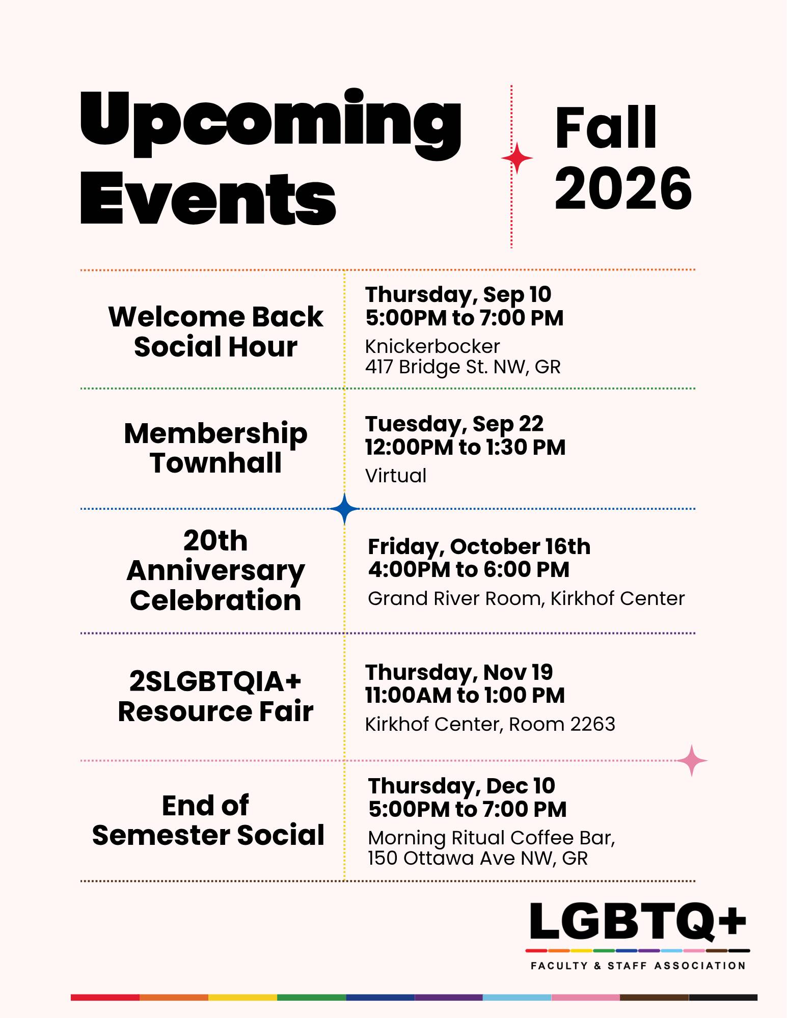 An overview of all Fall Event offerings for the LGBTQ+ FSA